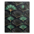 Elegant Black and Mint Fan Art Rug