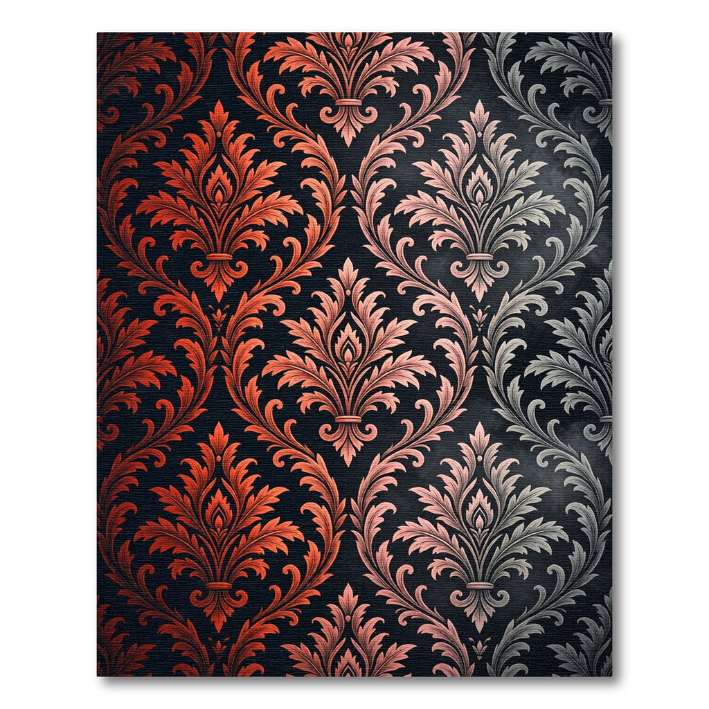 Ornate Copper and Silver Damask Rug