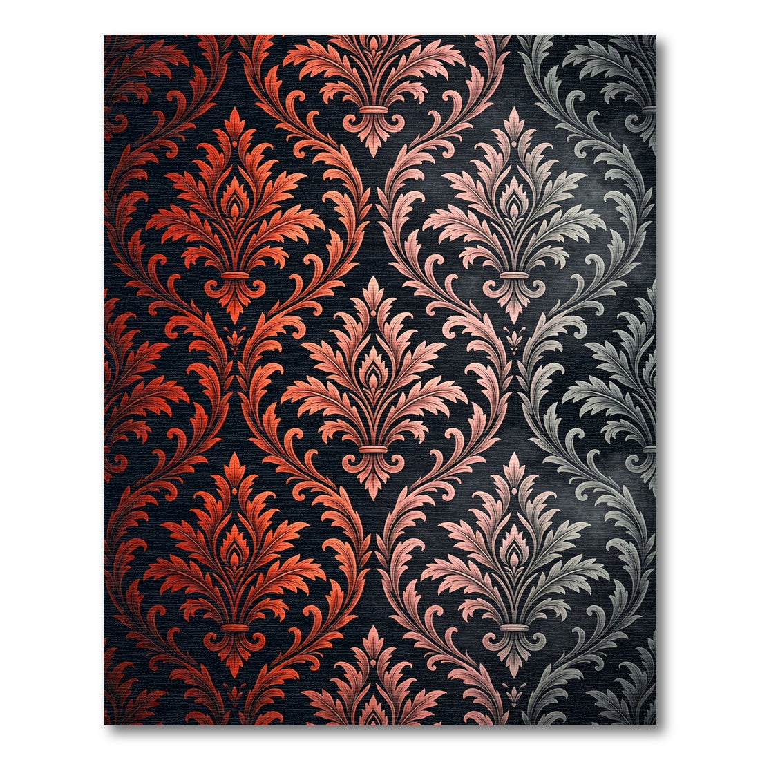 Ornate Copper and Silver Damask Rug