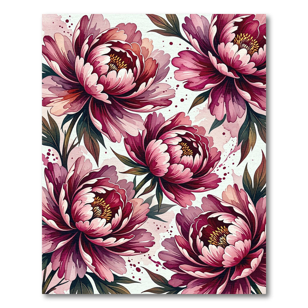 Deep Crimson Peony Watercolor Floral Rug