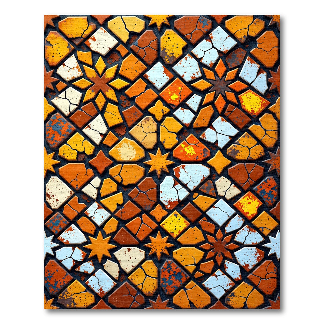 Rustic Orange Cracked Geometric Tiling Rug