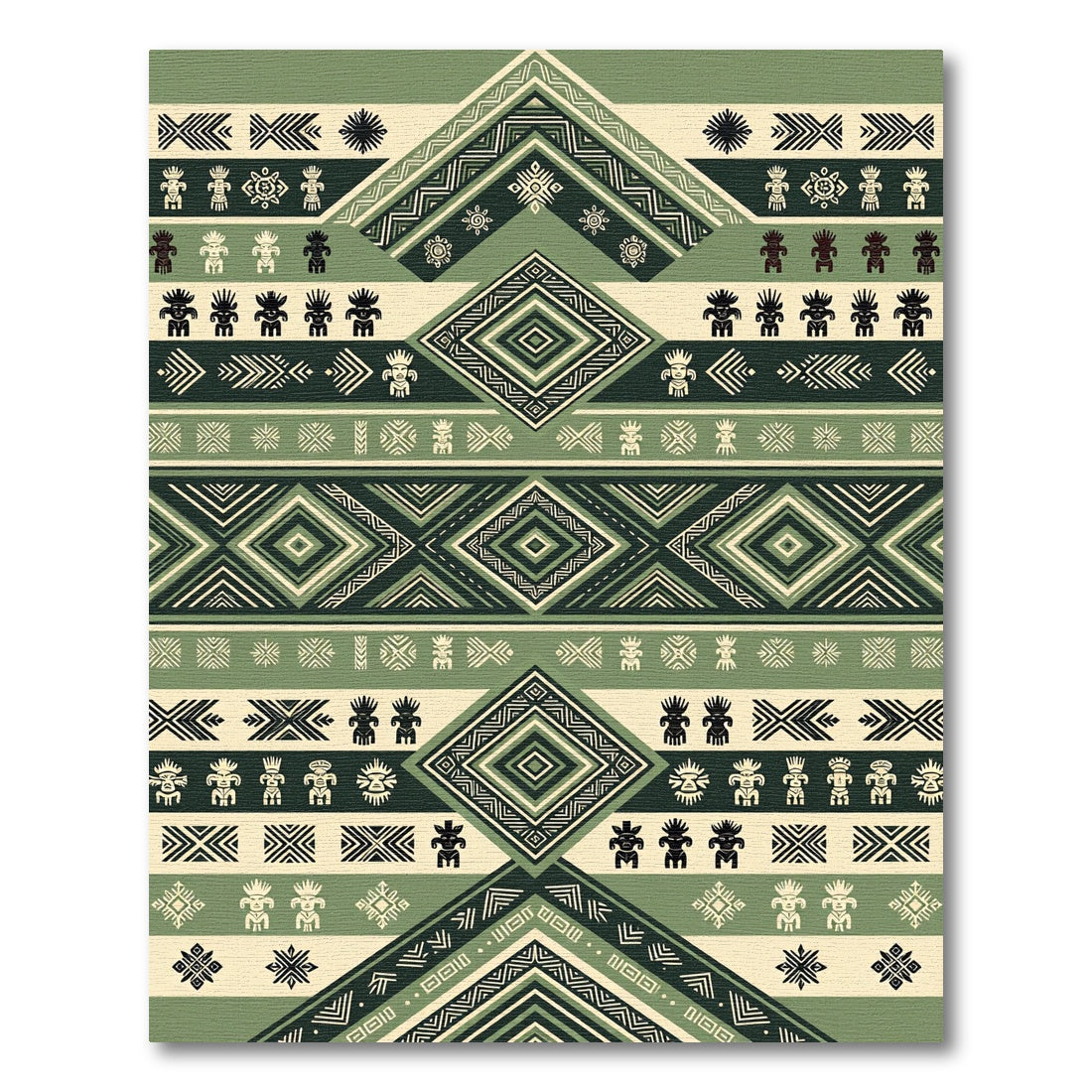 Olive Green Geometric Tribal Diamond Rug