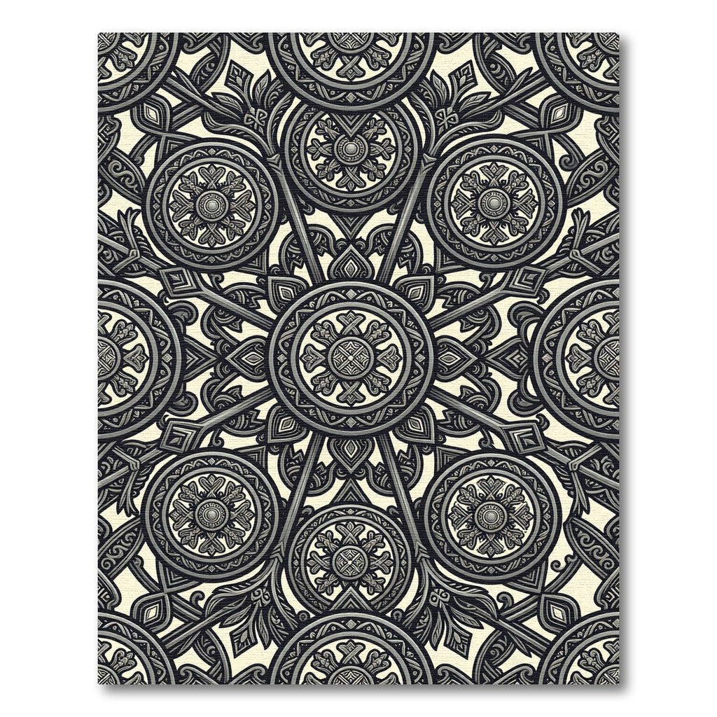 Intricate Silver Medallion Mandala Pattern Rug