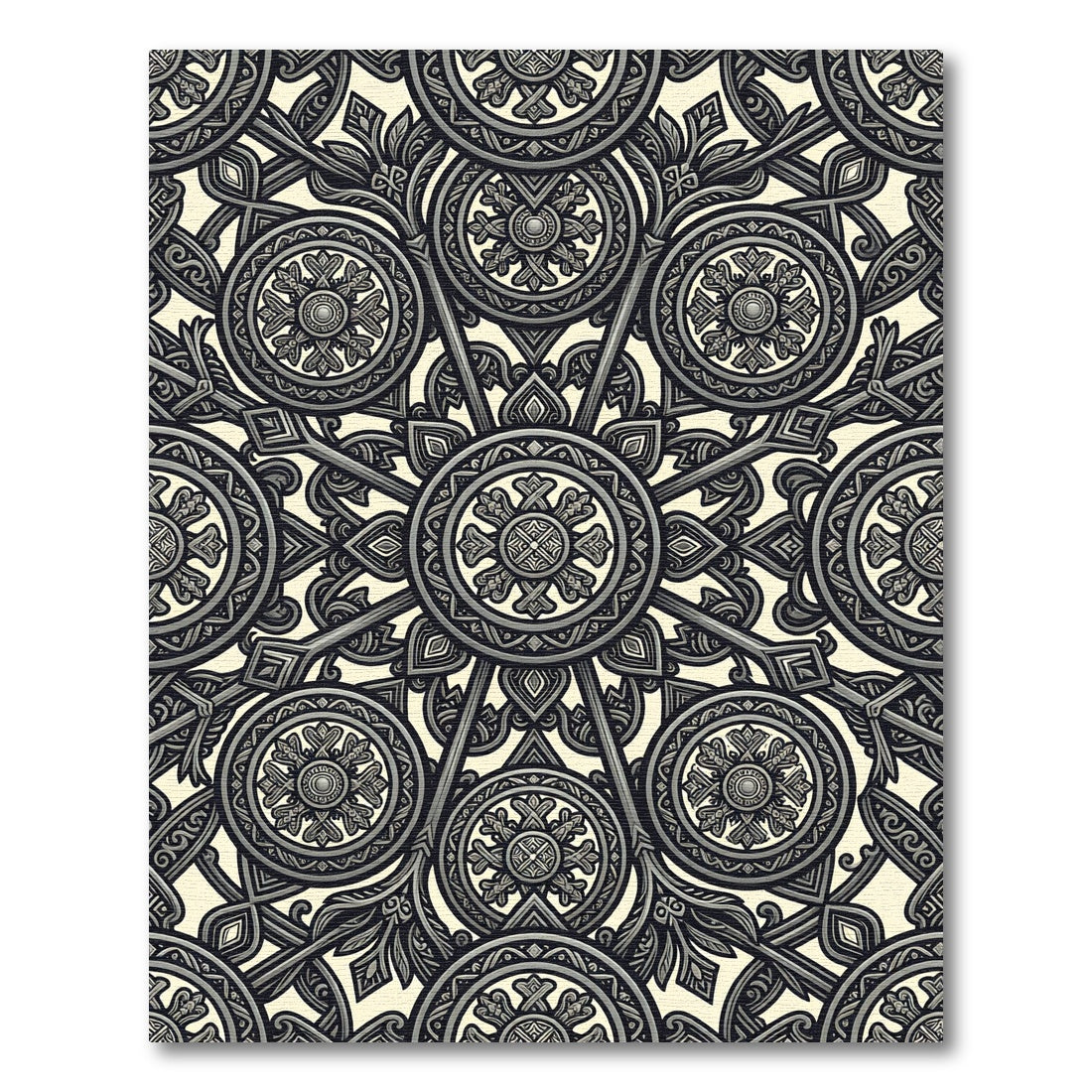 Intricate Silver Medallion Mandala Pattern Rug
