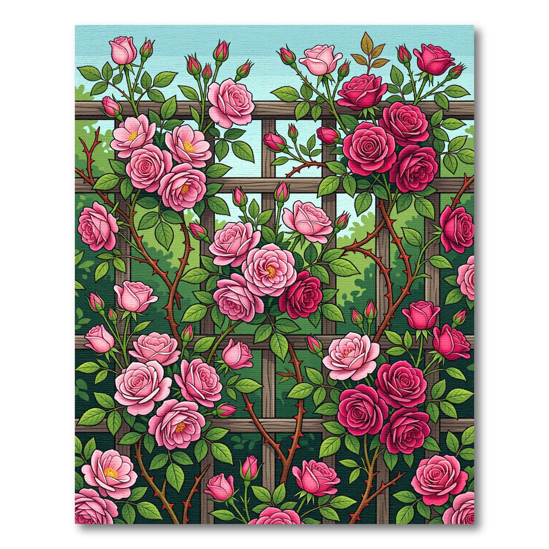 Pink Rose Garden Trellis Scene Rug