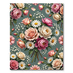 Elegant Rose and Daisy Floral Bouquet Rug