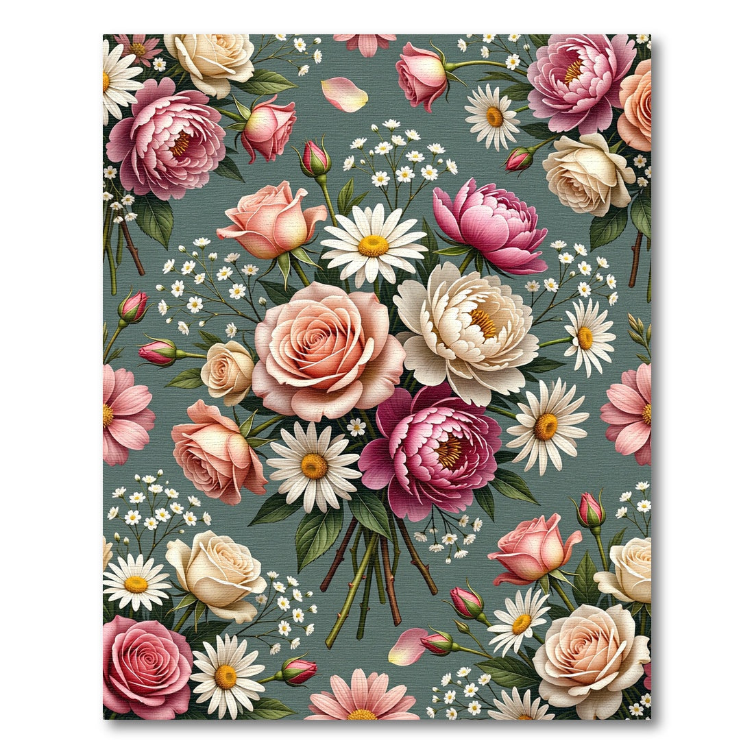 Elegant Rose and Daisy Floral Bouquet Rug