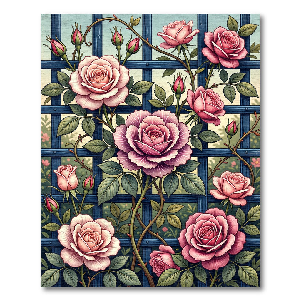 Romantic Pink Rose Trellis Garden Rug