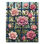 Romantic Pink Rose Trellis Garden Rug