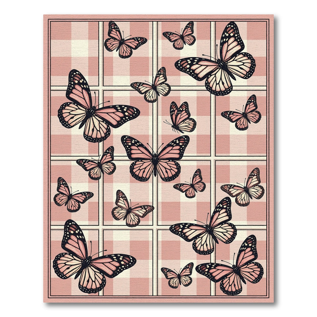 Blush Pink Gingham Butterfly Garden Rug