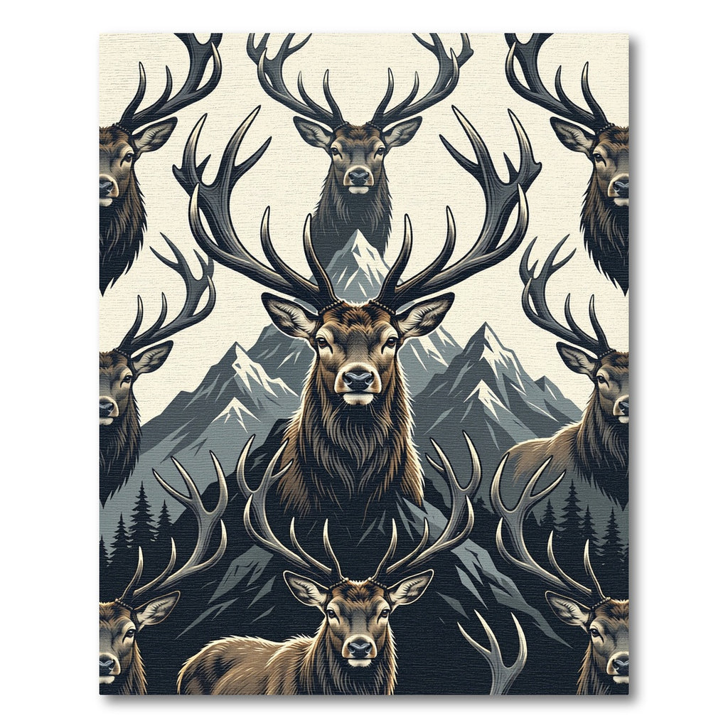 Majestic Forest Stag Mountain Silhouette Rug