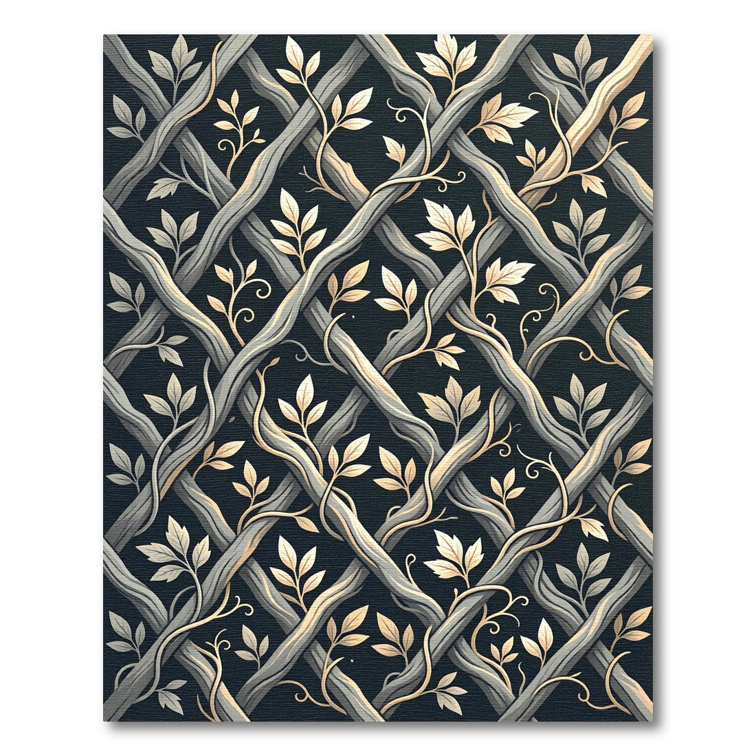 Gray Lattice Vine Botanical Rug