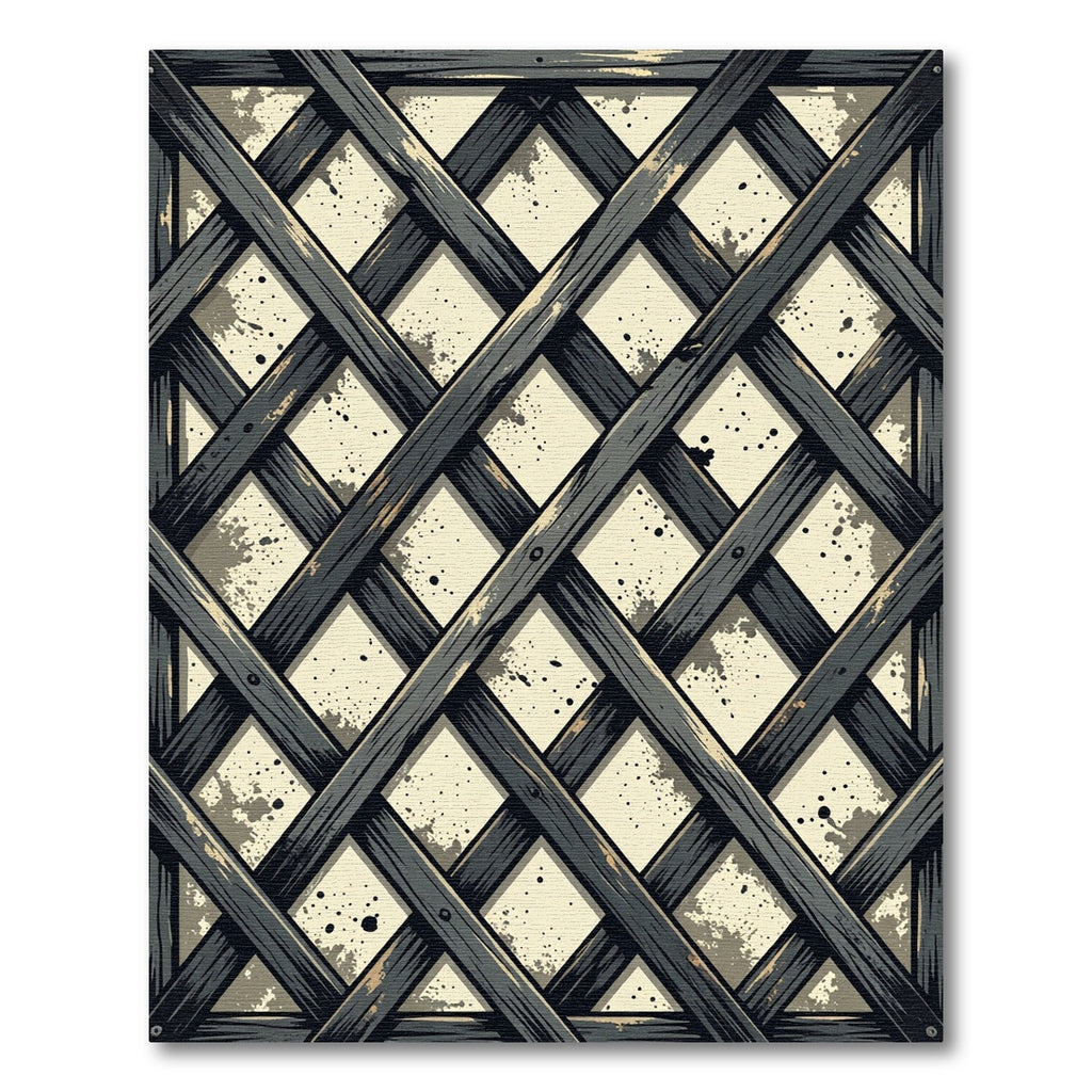 Distressed Industrial Dark Gray Lattice Rug