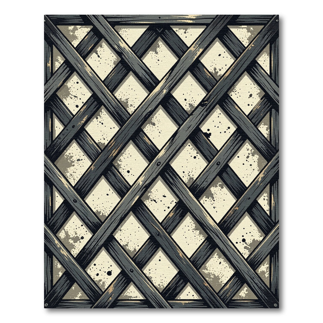 Distressed Industrial Dark Gray Lattice Rug