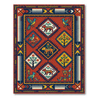 Vibrant Terracotta Animal Folk Diamond Rug