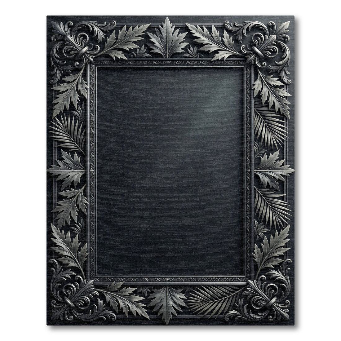 Ornate Silver Leaf Scroll Frame Rug