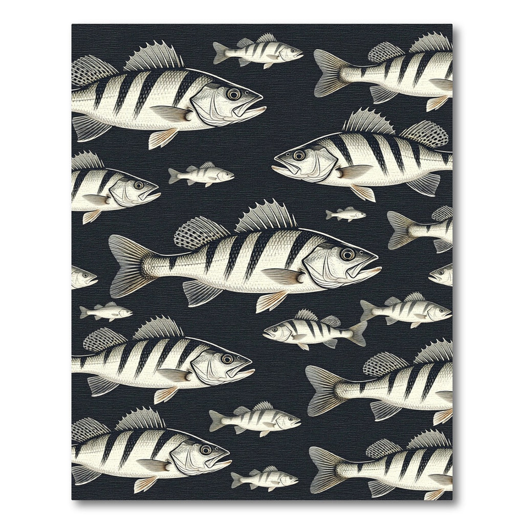 Monochromatic Striped Perch Fish Illustration Rug