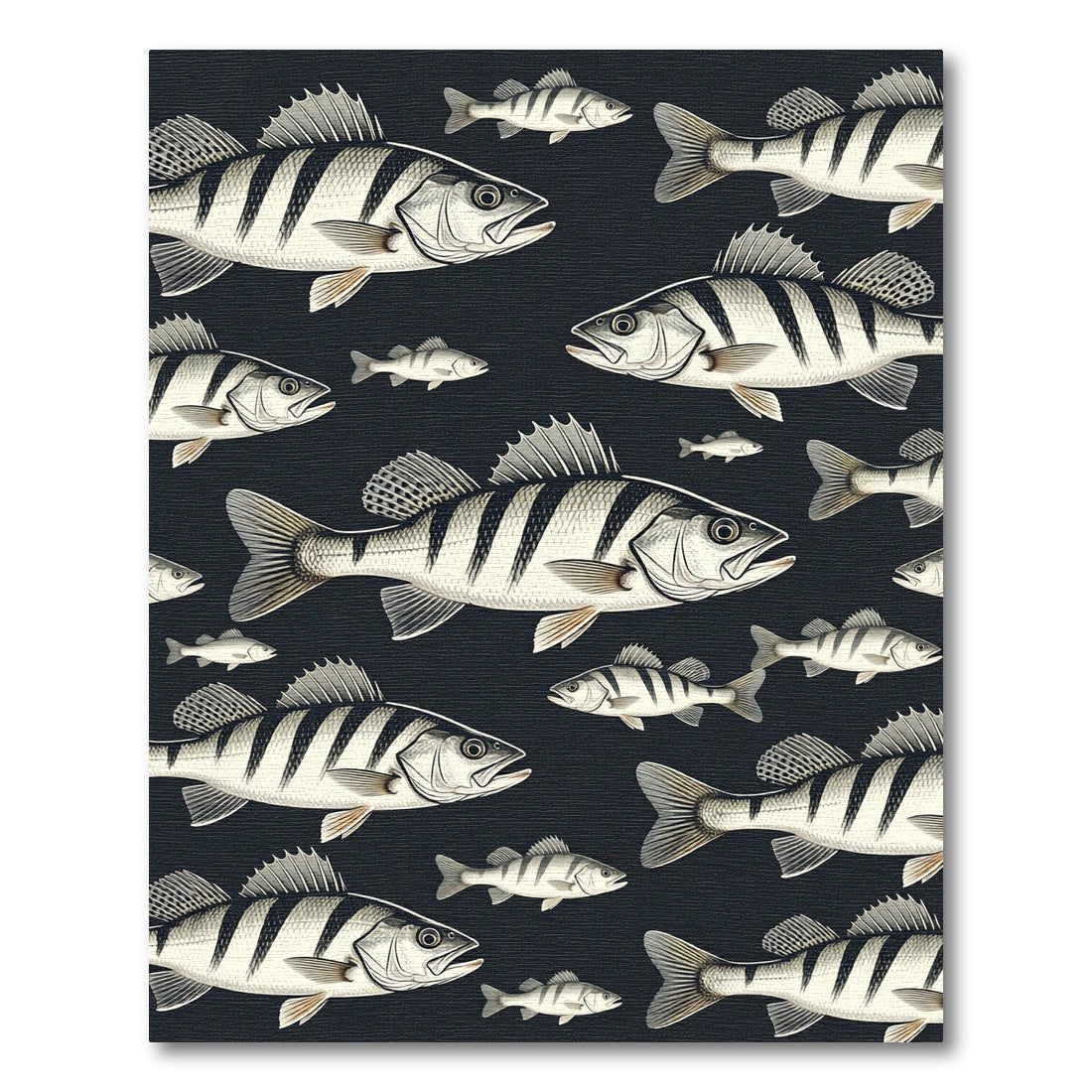 Monochromatic Striped Perch Fish Illustration Rug