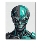 Cybernetic Teal Alien Portrait Graphic Rug