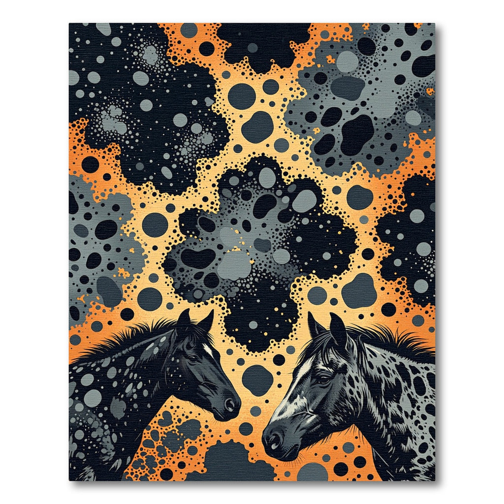 Black Horses Orange Abstract Spot Rug