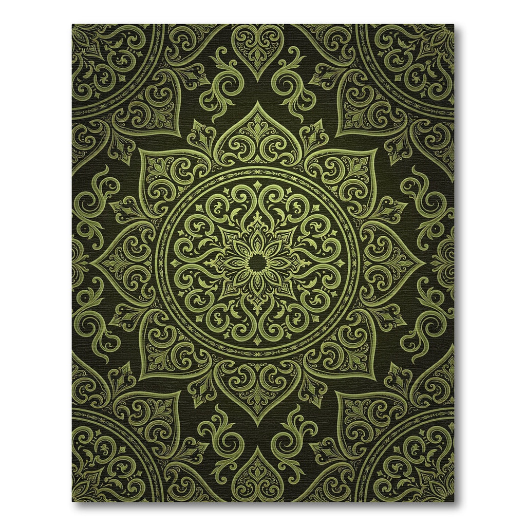 Olive Green Ornate Floral Damask Rug