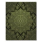 Olive Green Ornate Floral Damask Rug