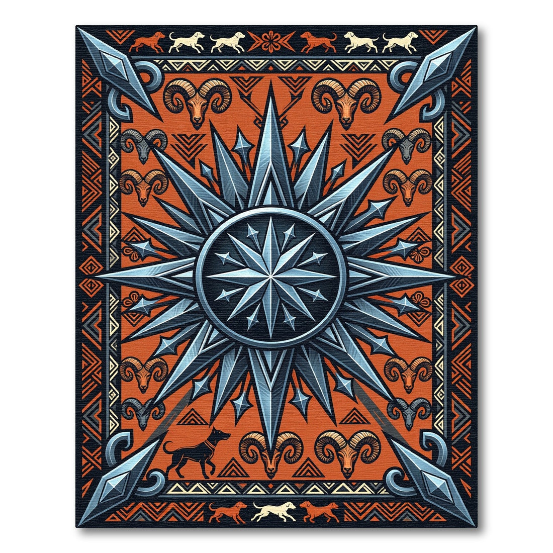 Bold Orange Ram Starburst Rug