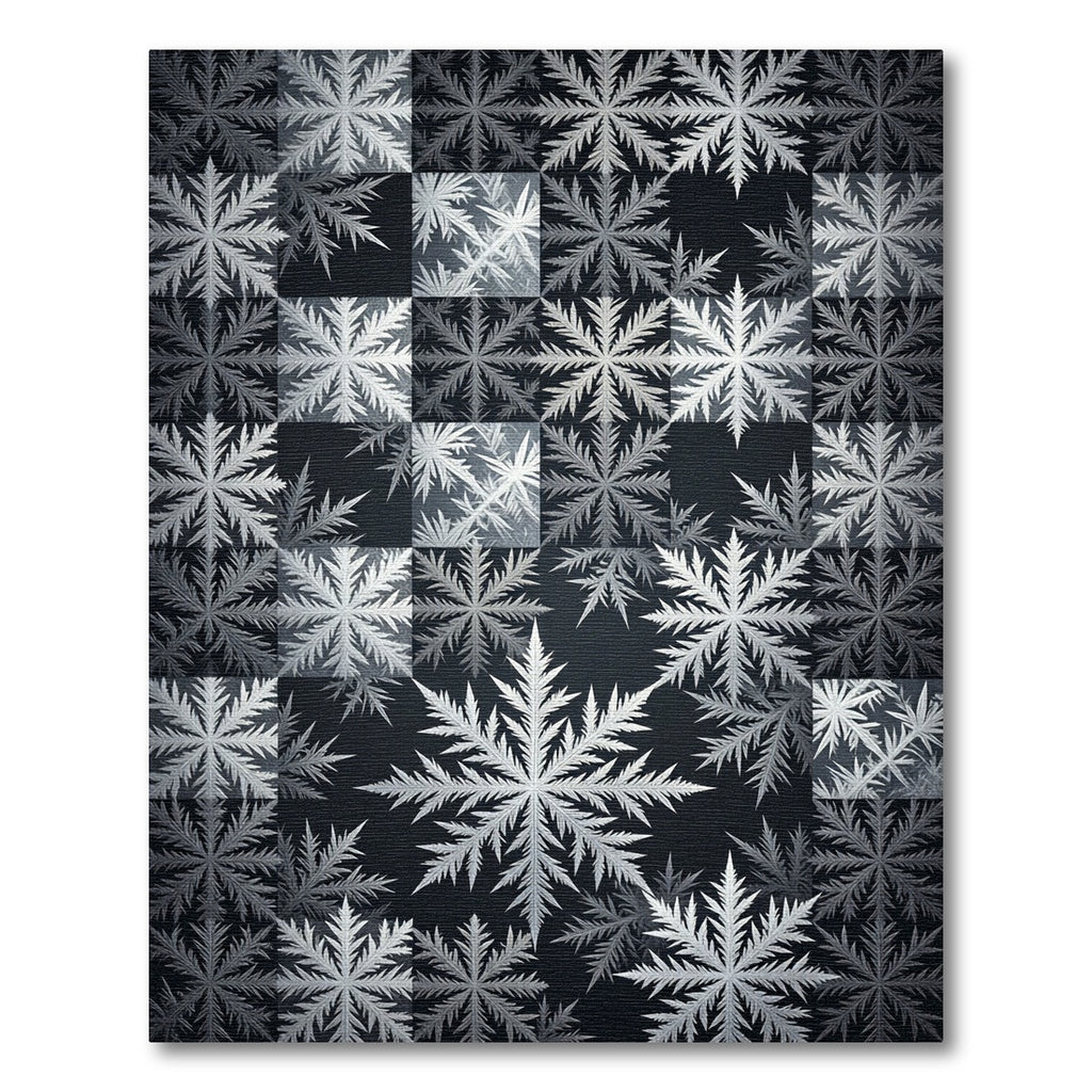 Monochrome Botanical Snowflake Grid Rug