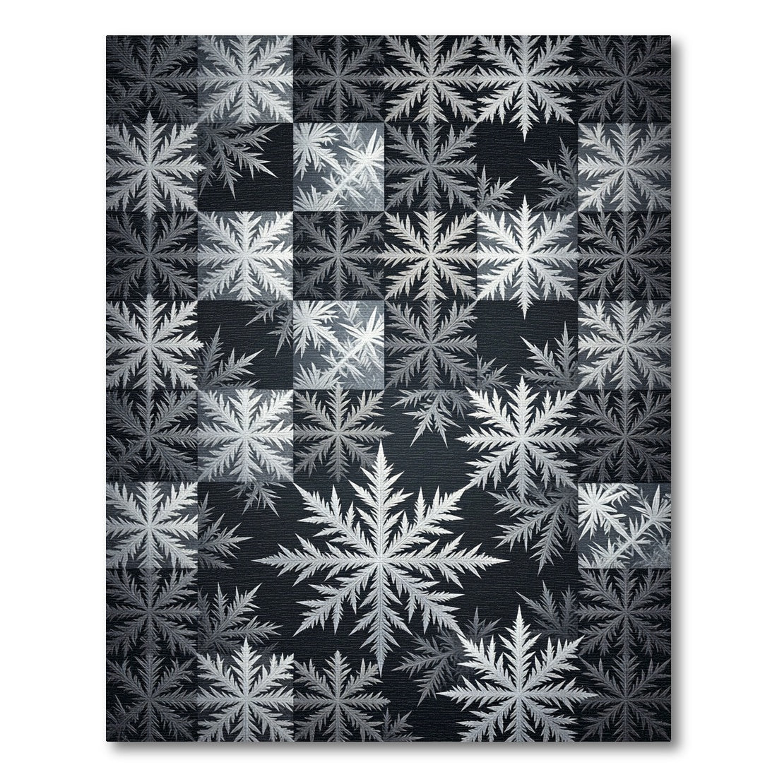 Monochrome Botanical Snowflake Grid Rug