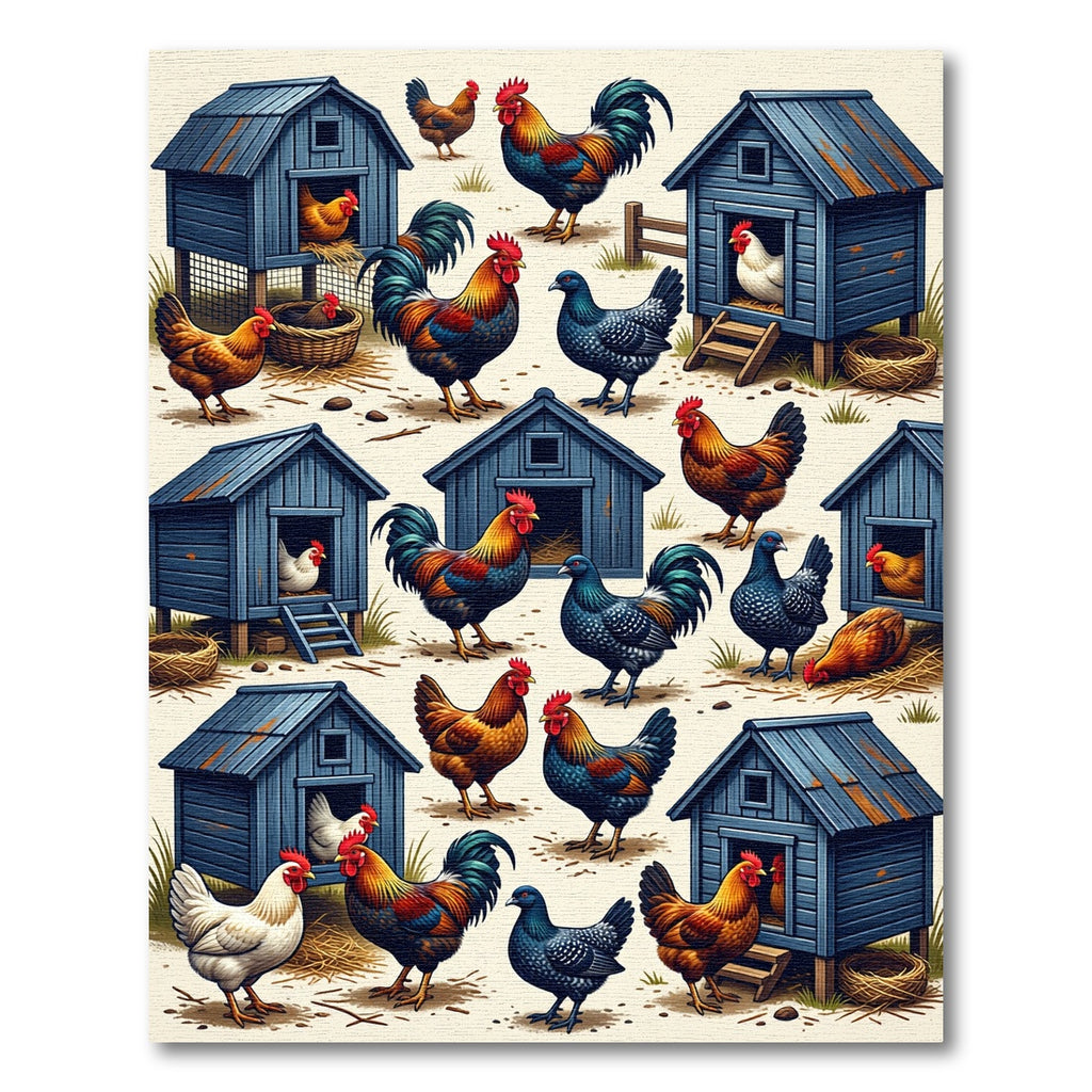 Rustic Farmhouse Rooster and Blue Coop Rug