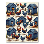 Rustic Farmhouse Rooster and Blue Coop Rug