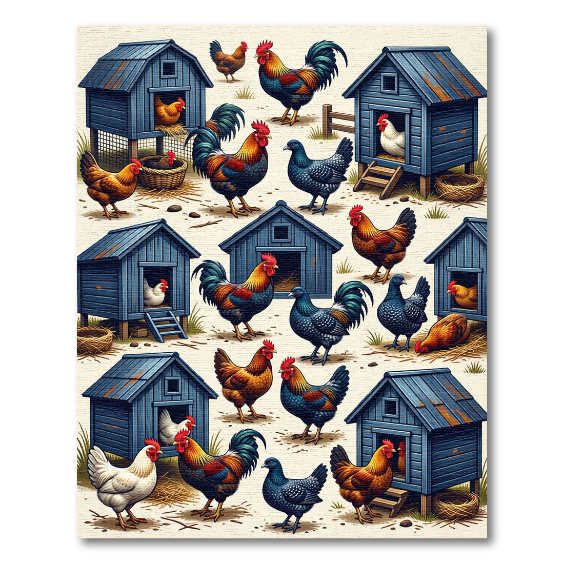 Rustic Farmhouse Rooster and Blue Coop Rug