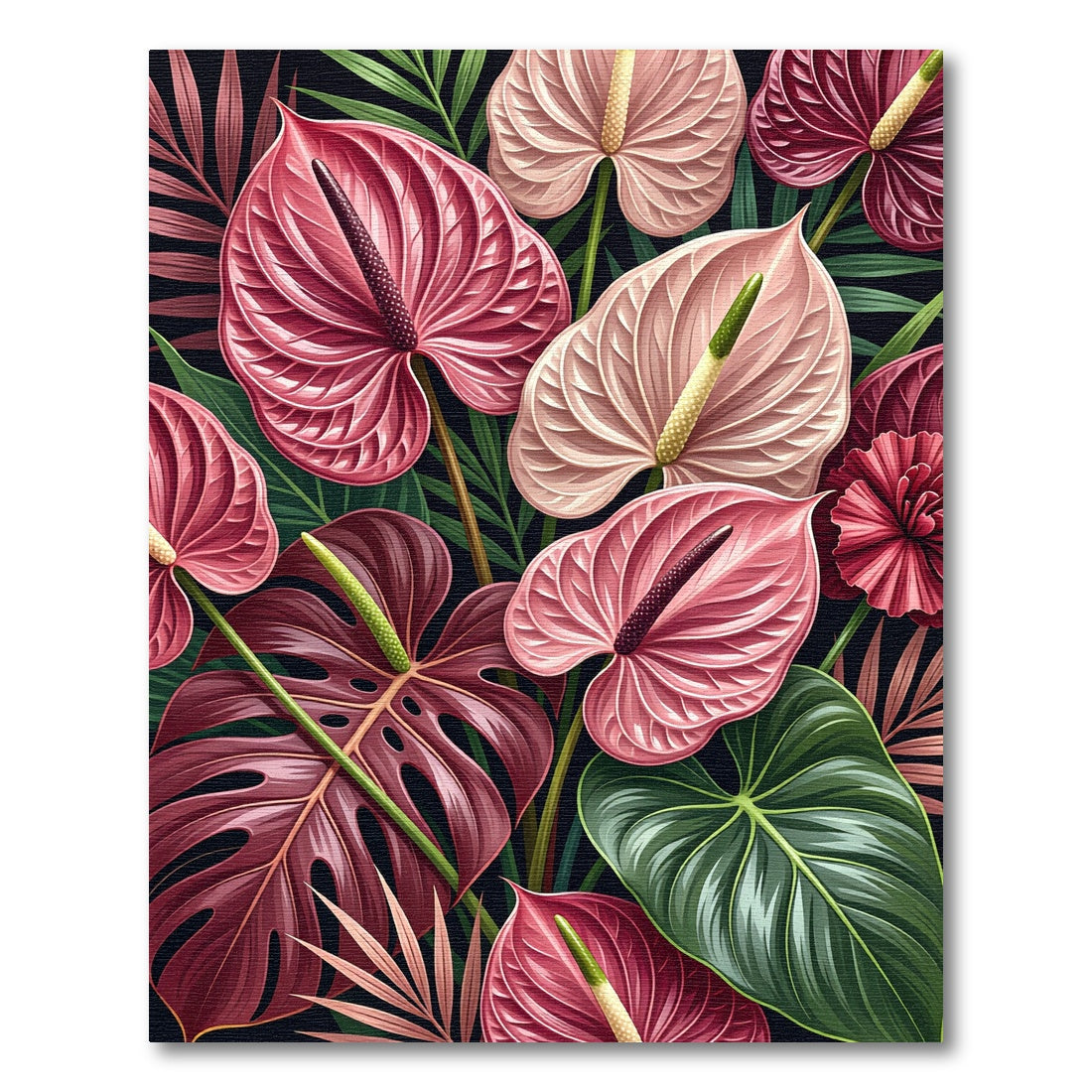Pink Anthurium Tropical Foliage Rug
