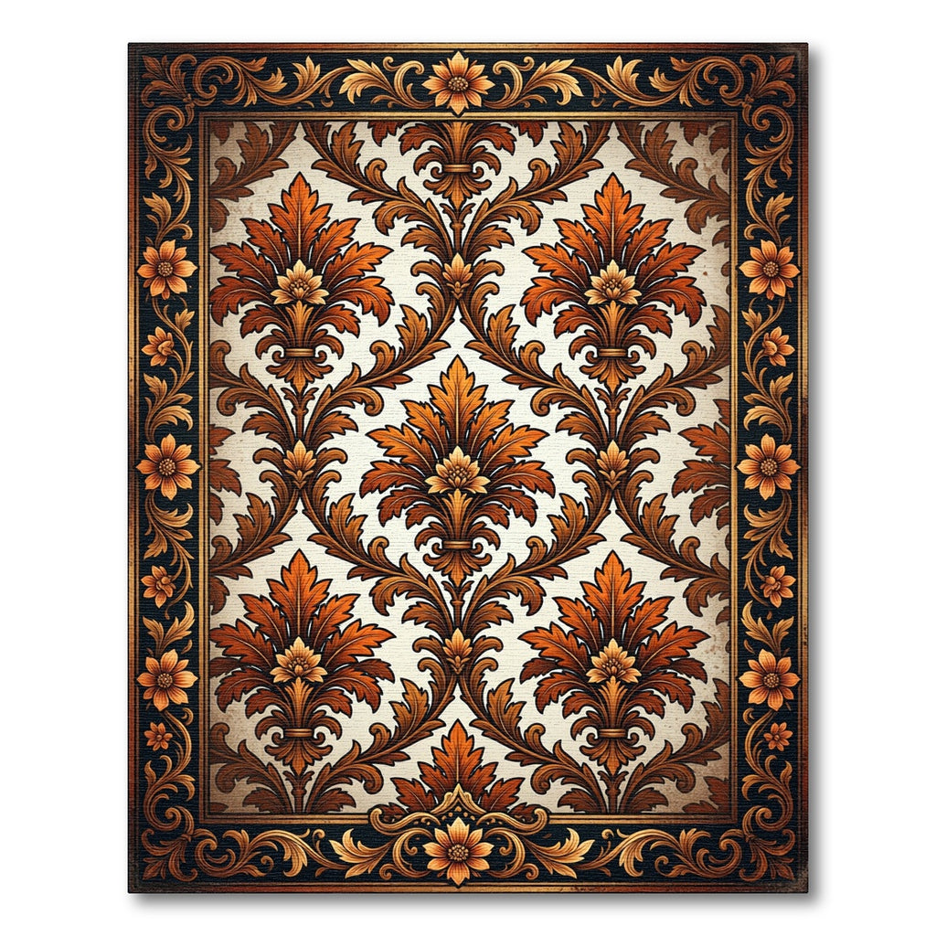 Ornate Russet Damask Acanthus Scroll Rug