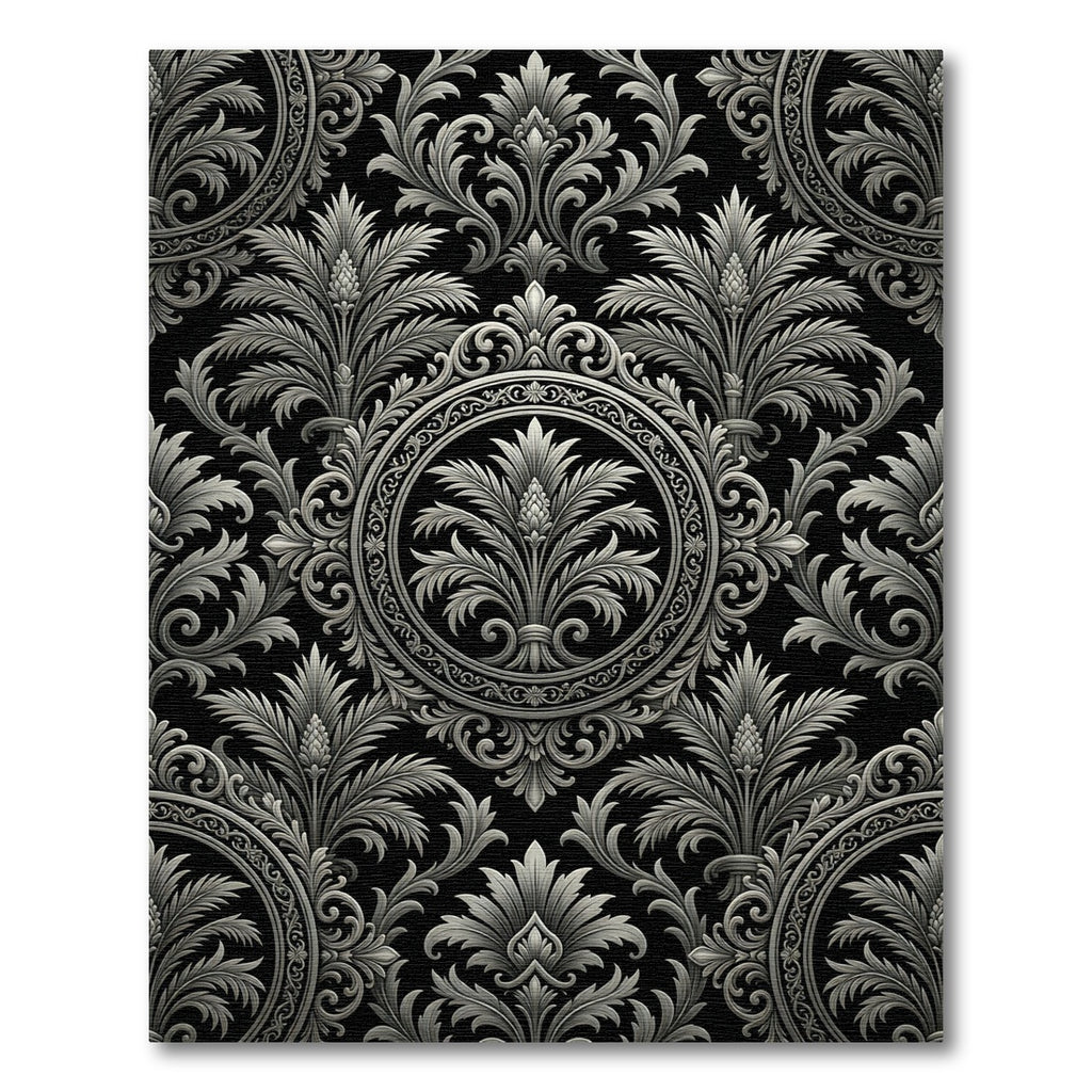 Monochromatic Ornate Floral Scroll Rug