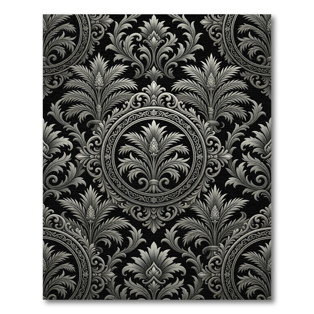 Monochromatic Ornate Floral Scroll Rug