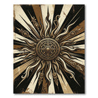 Radiant Gold Sunburst Abstract Medallion Rug