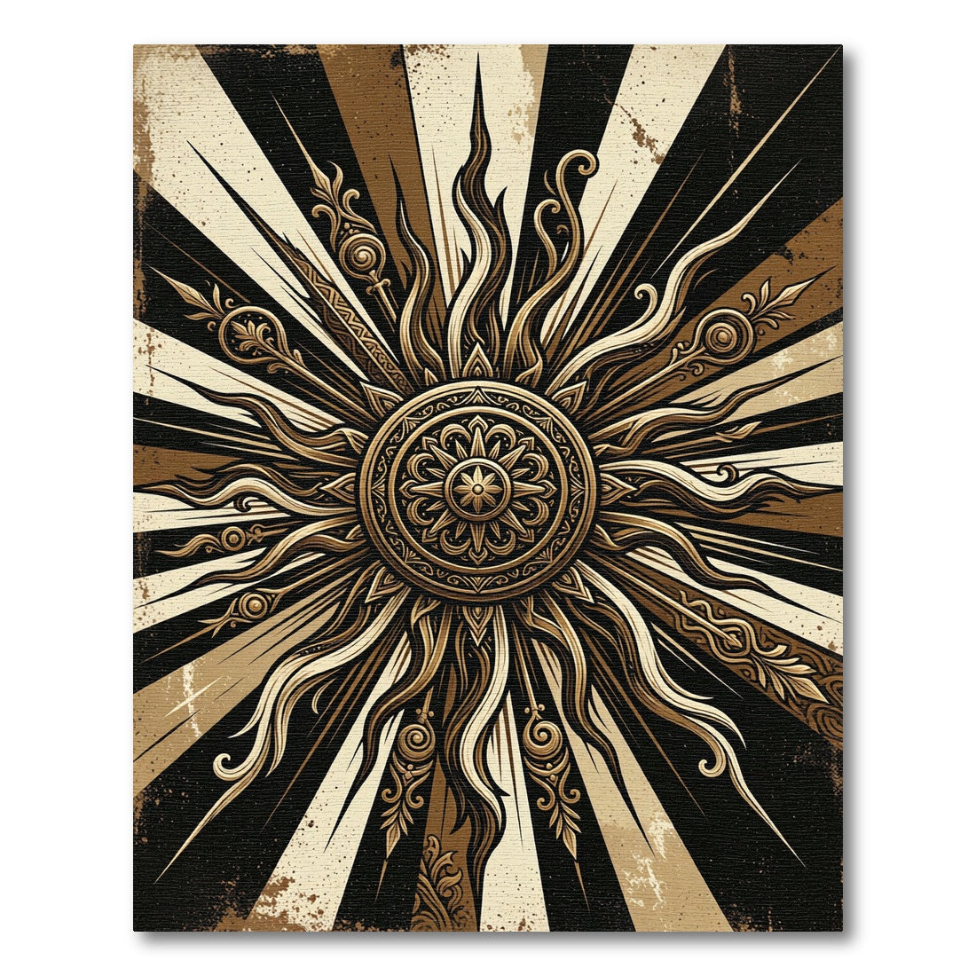 Radiant Gold Sunburst Abstract Medallion Rug