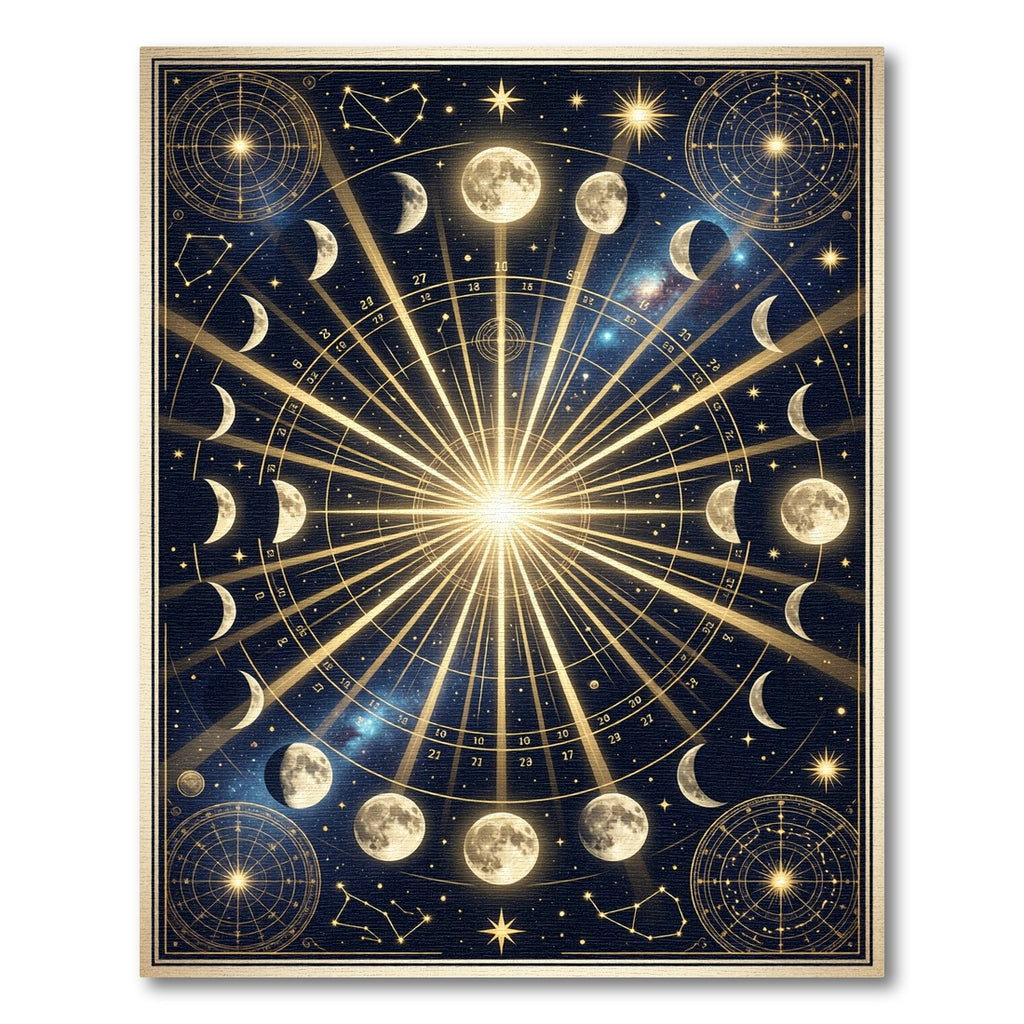 Celestial Gold Moon Phase Starry Night Rug