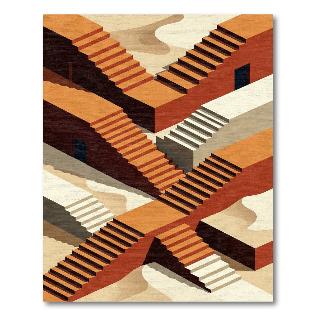 Geometric Orange Staircase Abstract Rug
