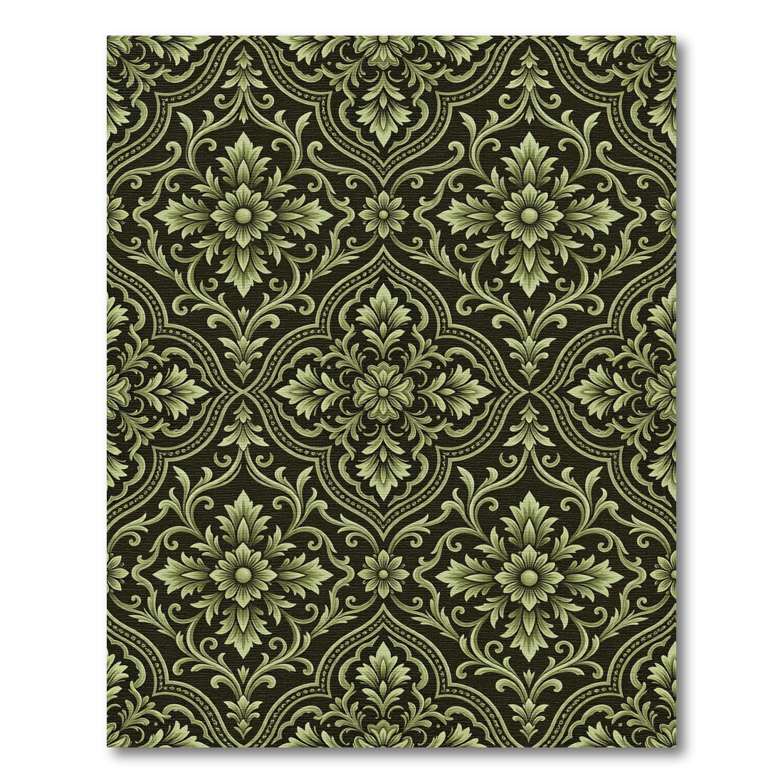 Ornate Green Damask Floral Medallion Rug