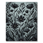 Monochromatic Charcoal Botanical Meadow Illustration Rug