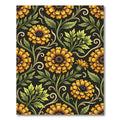 Golden Marigold Floral Scroll Black Rug