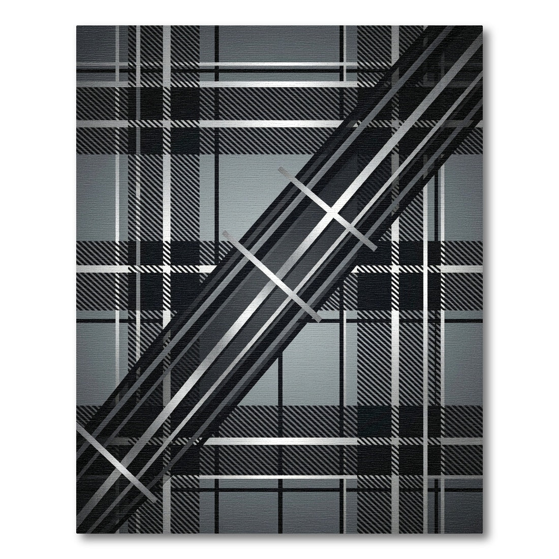 Gray Black Plaid Diagonal Stripe Rug