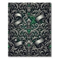 Elegant Silver Damask Scroll Emerald Accents Rug