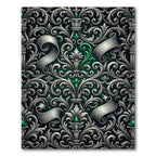 Elegant Silver Damask Scroll Emerald Accents Rug