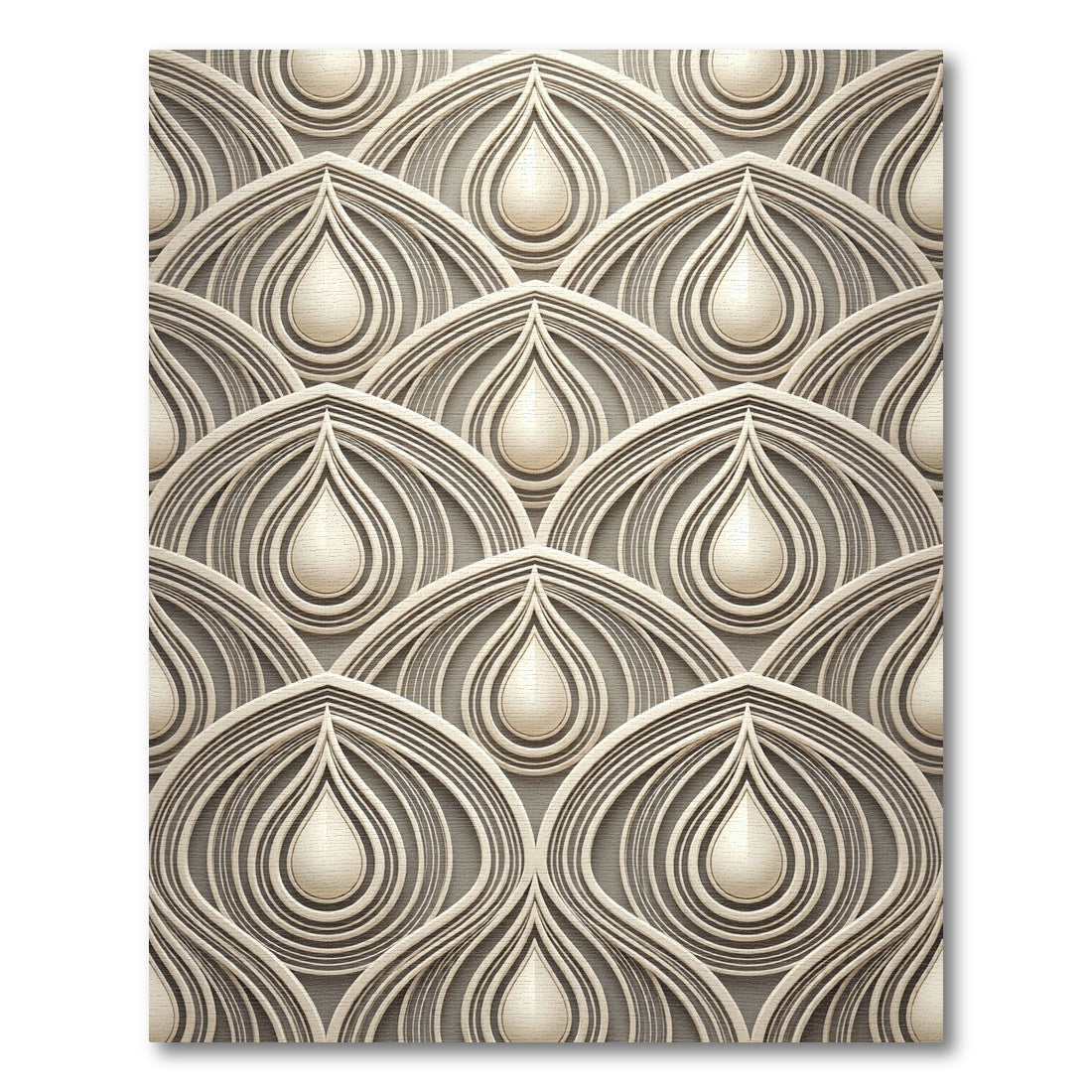 Elegant Cream Teardrop Layered Art Rug