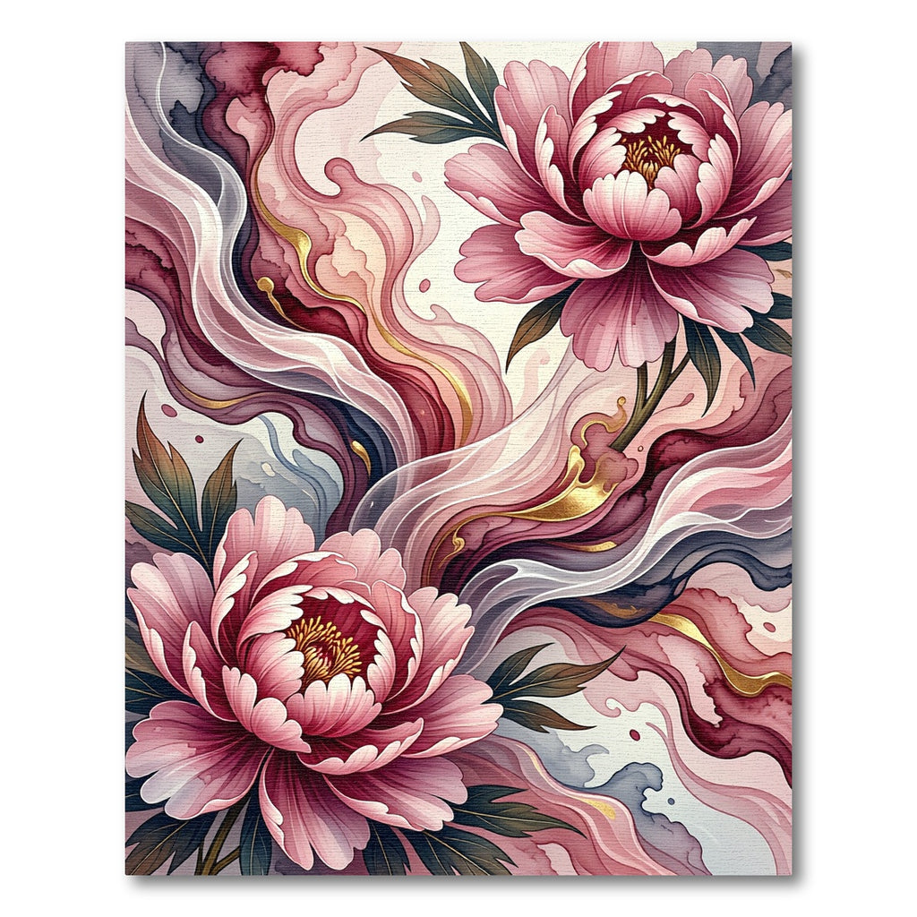 Elegant Pink Peony Watercolor Flow Rug