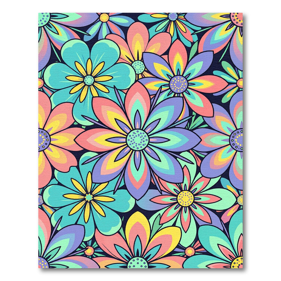 Vibrant Retro Multi Color Floral Garden Rug