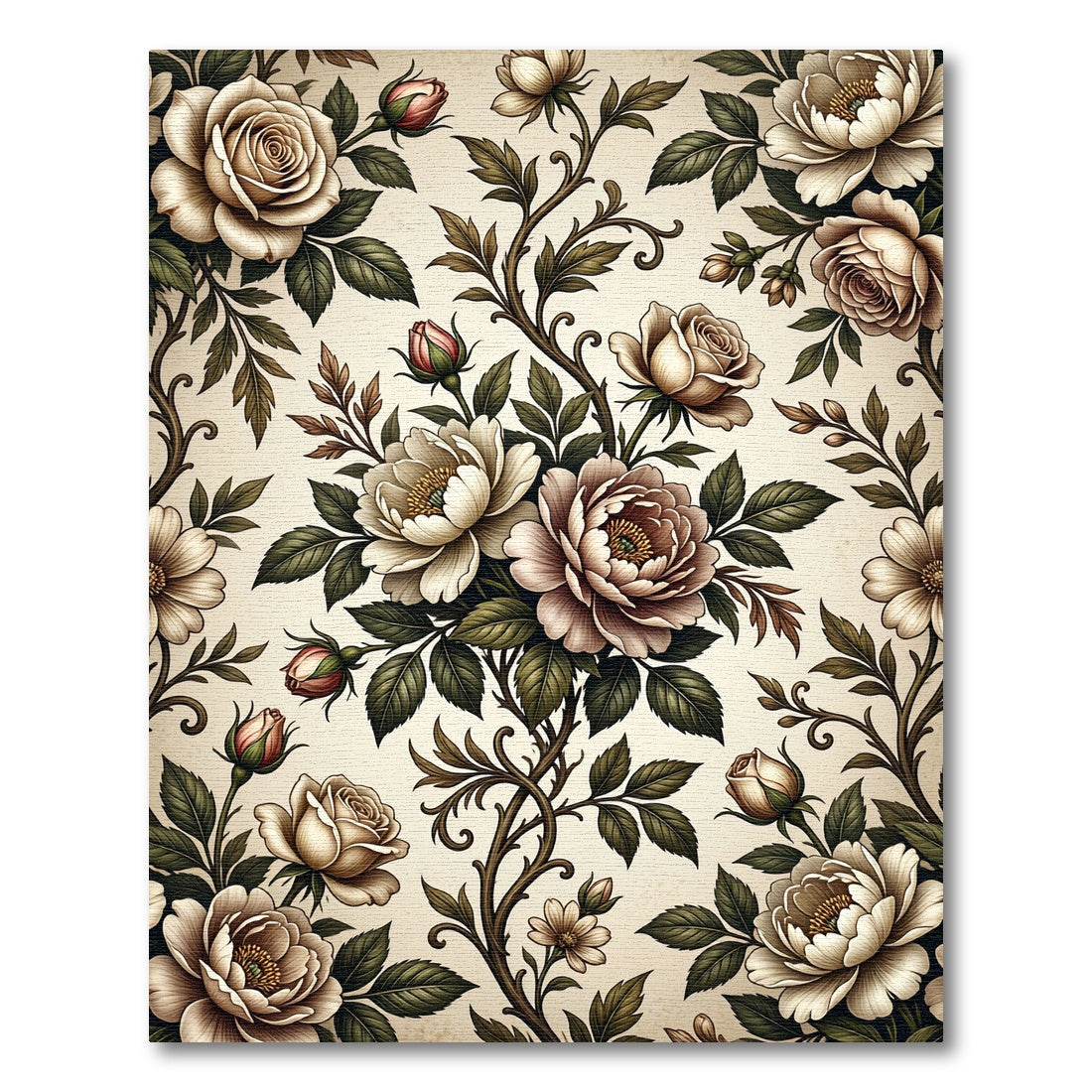 Vintage Ivory Floral Vine Rug